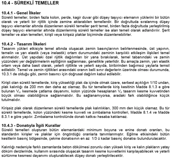 sürekli temeller ts500