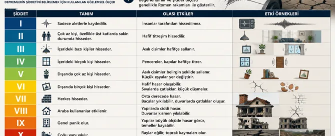 Mercalli Şiddet Ölçeği (MM), depremin insanlar, yapılar ve çevre üzerindeki etkilerini gözlemsel olarak değerlendirerek deprem şiddetini belirlemek için kullanılan en yaygın ölçeklerden biridir.