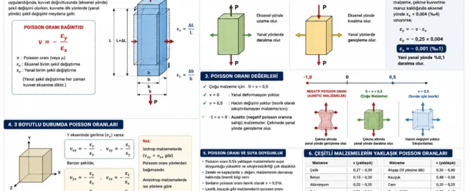 Poisson oranını açıklayan, çekme kuvveti etkisinde uzayan ve yanal yönde daralan malzemeyi temsil eden mühendislik görseli.