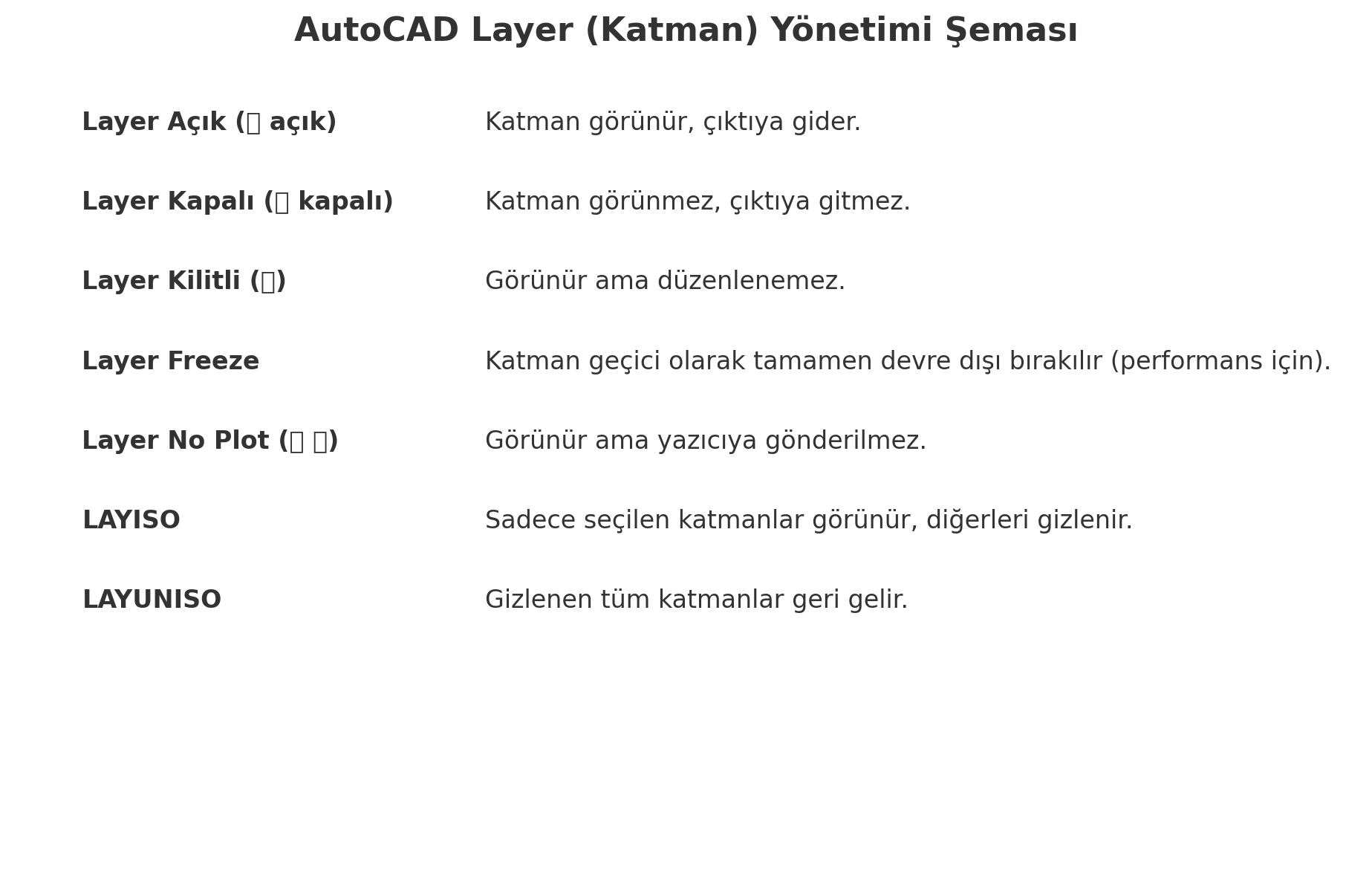 Autocad Layer Katman Şeması