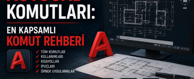 AutoCAD komutları, kısayolları ve kullanım örneklerini içeren rehber görseli