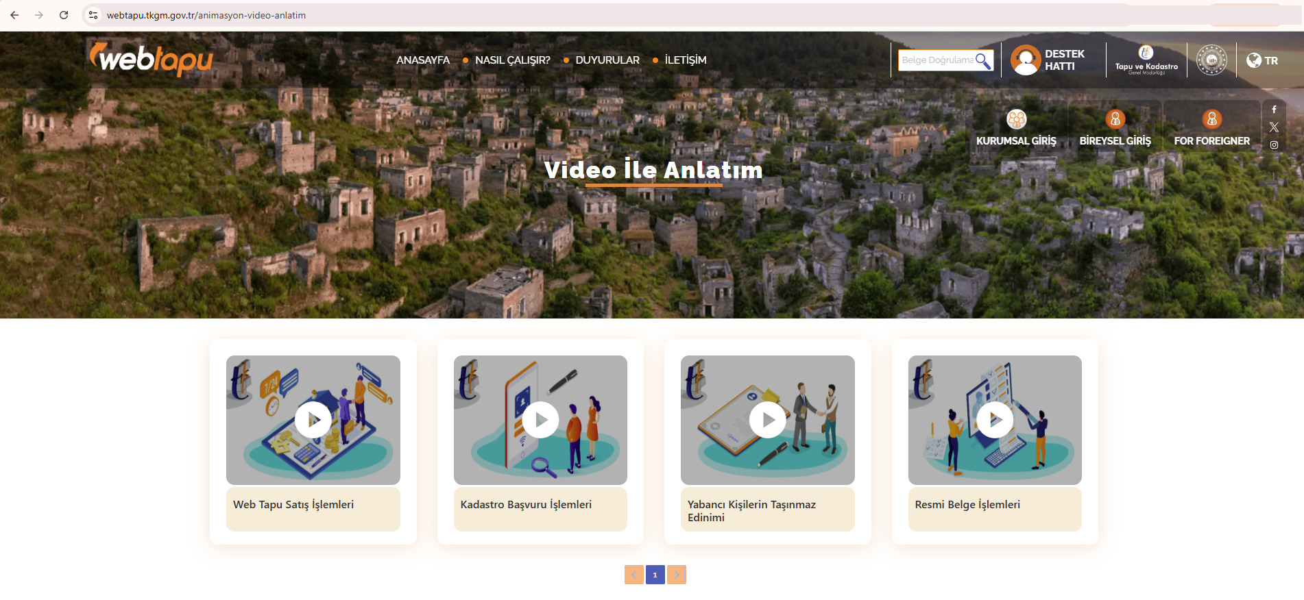 web tapu web sitesindeki video ile anlatım kısmı