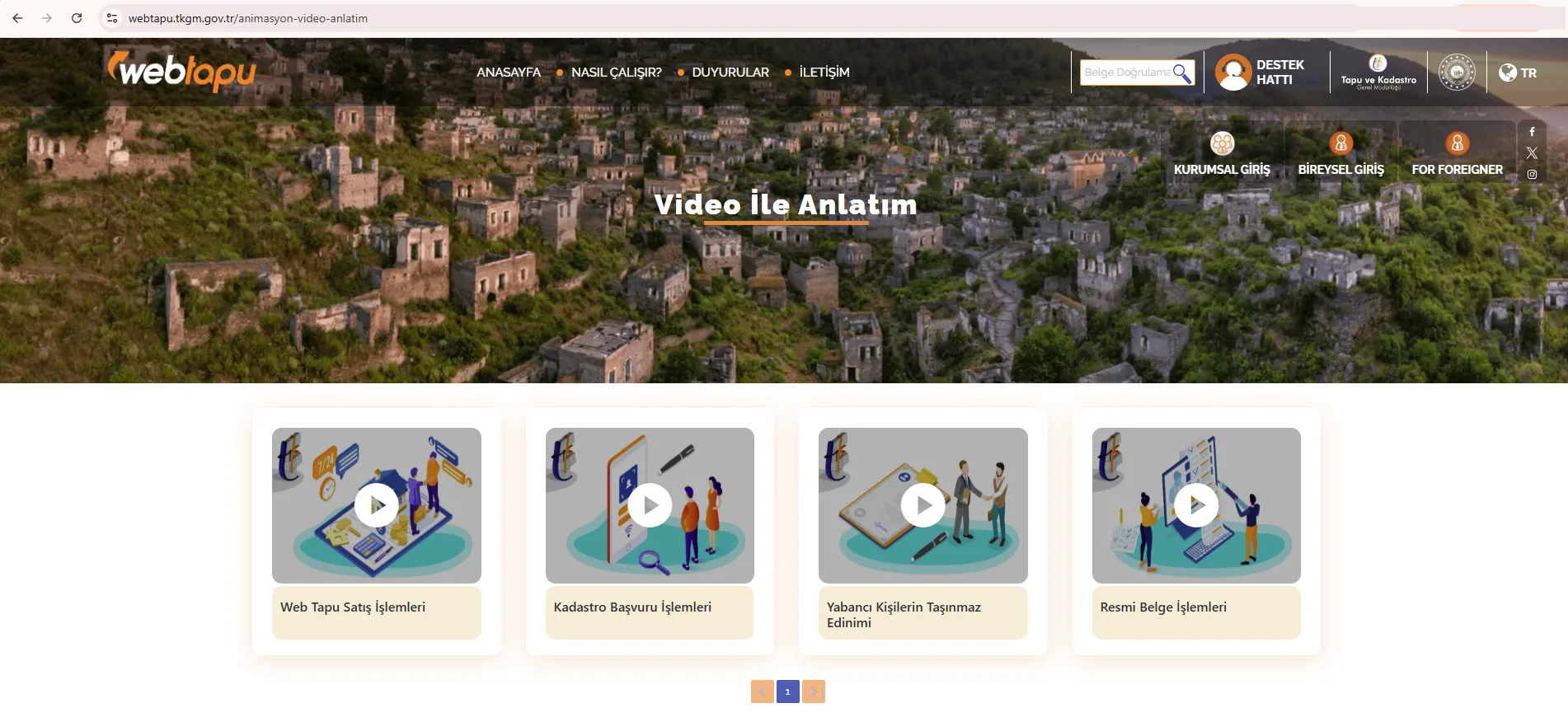 web tapu web sitesindeki video ile anlatım kısmı