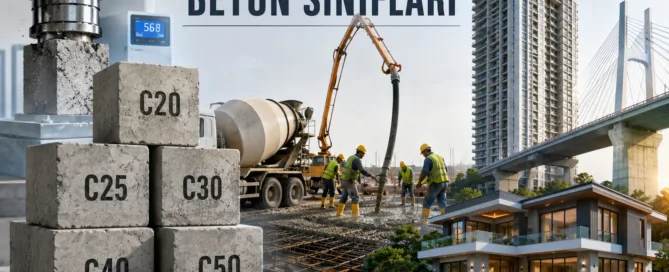 Beton sınıfları ve dayanım değerlerini gösteren mühendislik tablosu