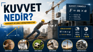 Kuvvetin günlük hayattaki etkilerini ve Newton birimini açıklayan görsel
