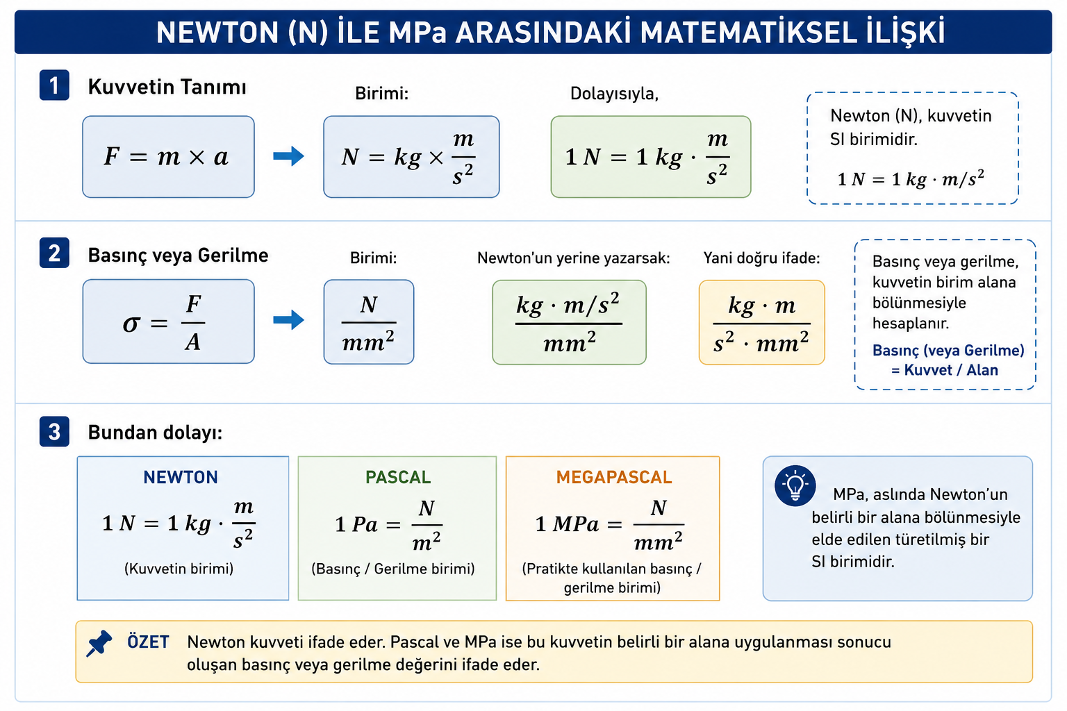 Kuvvet birimleri, newton ile pascal bağlantıları, formüller