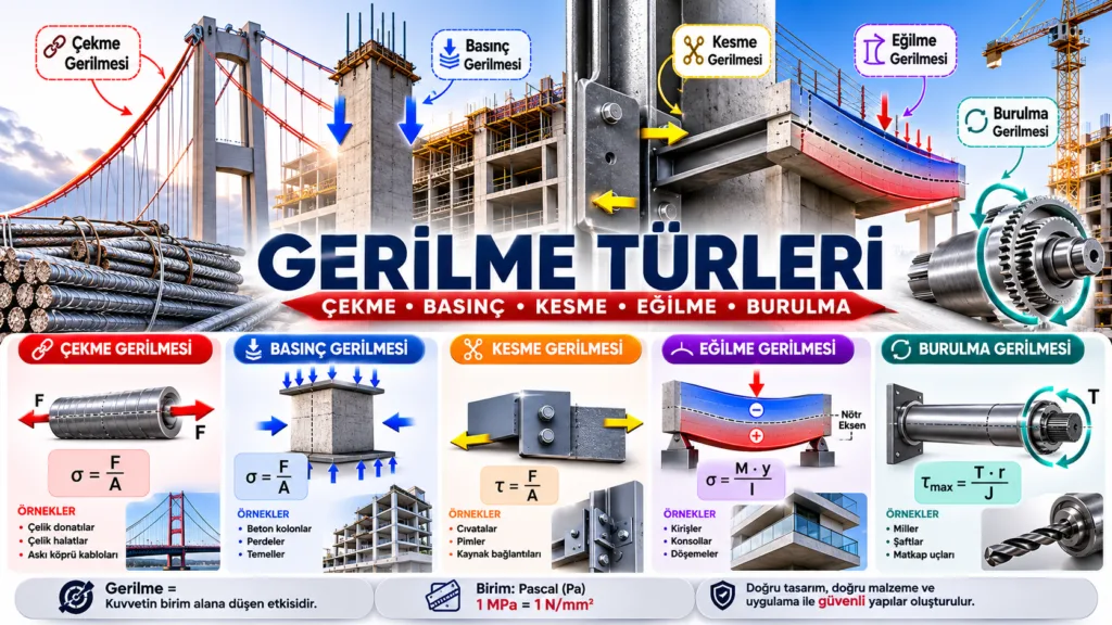 Gerilme nedir sorusunu açıklayan mühendislik görseli