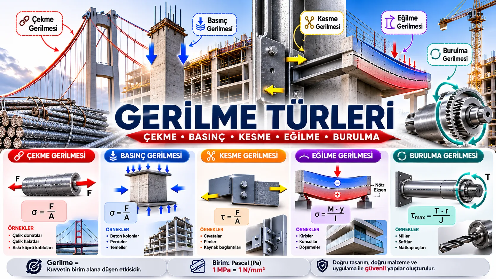 Gerilme nedir sorusunu açıklayan mühendislik görseli